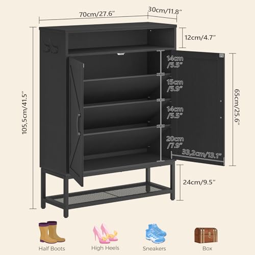 Shoe Storage Cabinet, Farmhouse Shoe Cabinet for Entryway, 6-Tier Shoe Organizer with Doors and Shelves