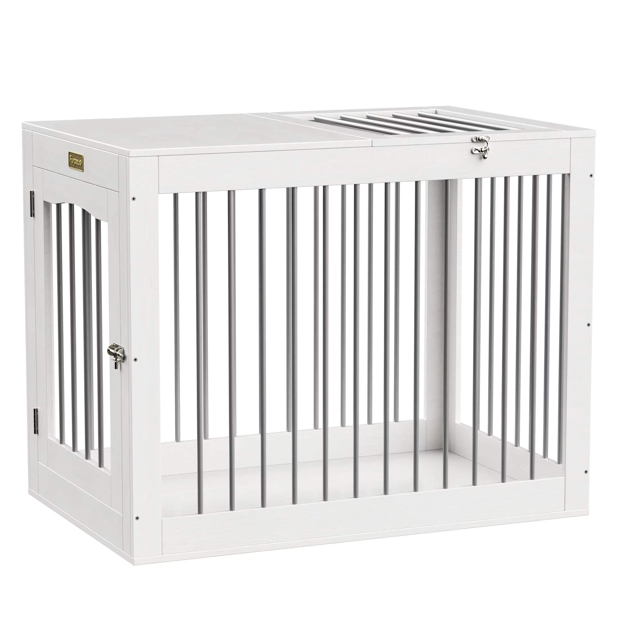 Furniture Style Dog Crate, Wooden Dog Kennels with Double Doors, Modern Decorative Dog Crates for Medium Large Dogs, Dog Cage Indoor, White