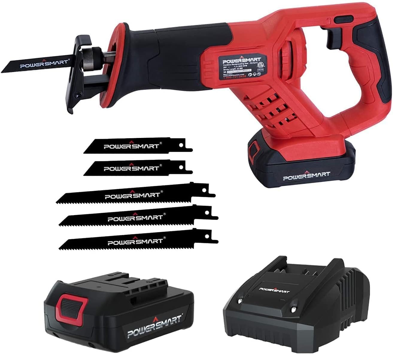 PowerSmart Reciprocating Saw Cordless - 20V Max Cordless Reciprocating Saw with 2.0Ah Battery and Charger, No-load Speed 3000SPM