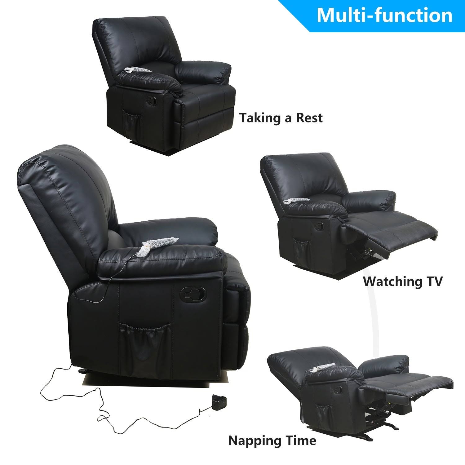 Rocker Recliner with Heated Modern PU Leather Living Room Chair - Black