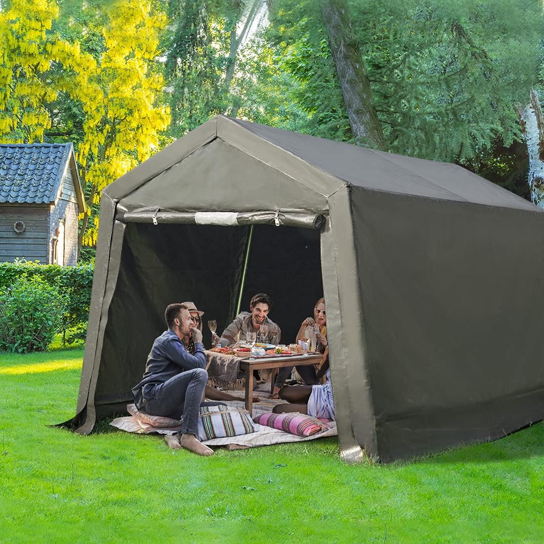 ADVANCE OUTDOOR 10X10 ft Heavy Duty Outdoor Patio Anti-Snow Portable Canopy Storage Shelter Shed Carport with 2 Rolled up Zipper Doors & Vents for