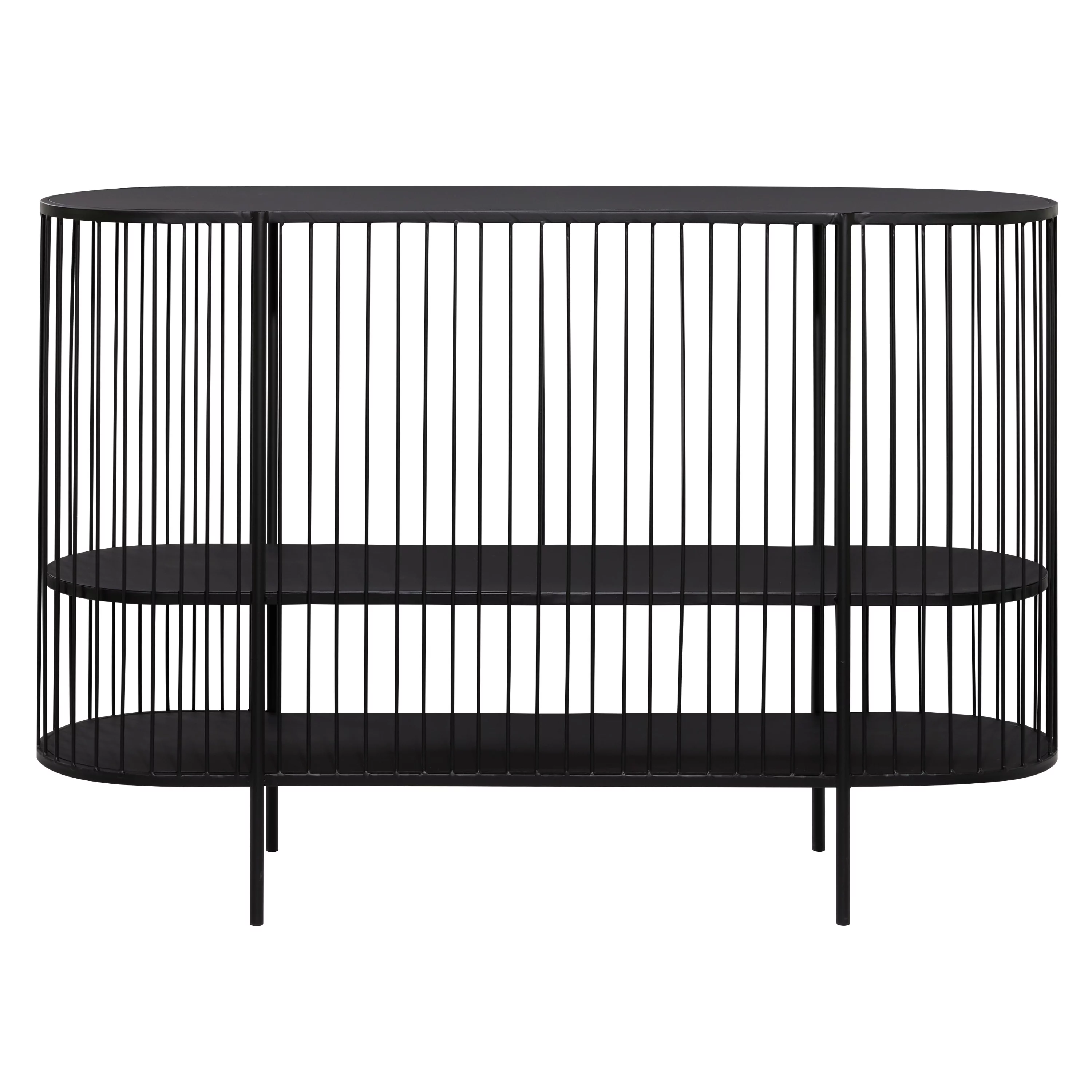 DecMode 48" x 34" Black Metal Narrow Open Wire Frame 2 Shelf Console Table, 1-Piece