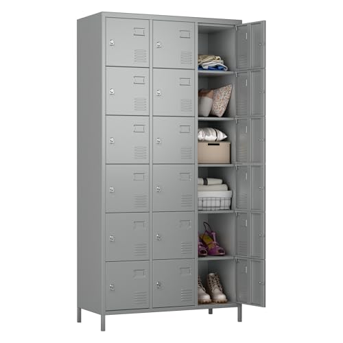 6 Door Metal Storage Locker 18 Hooks,Metal Locker for Employees with Lock for School Garage Office Gym Bedroom,Assembly Required