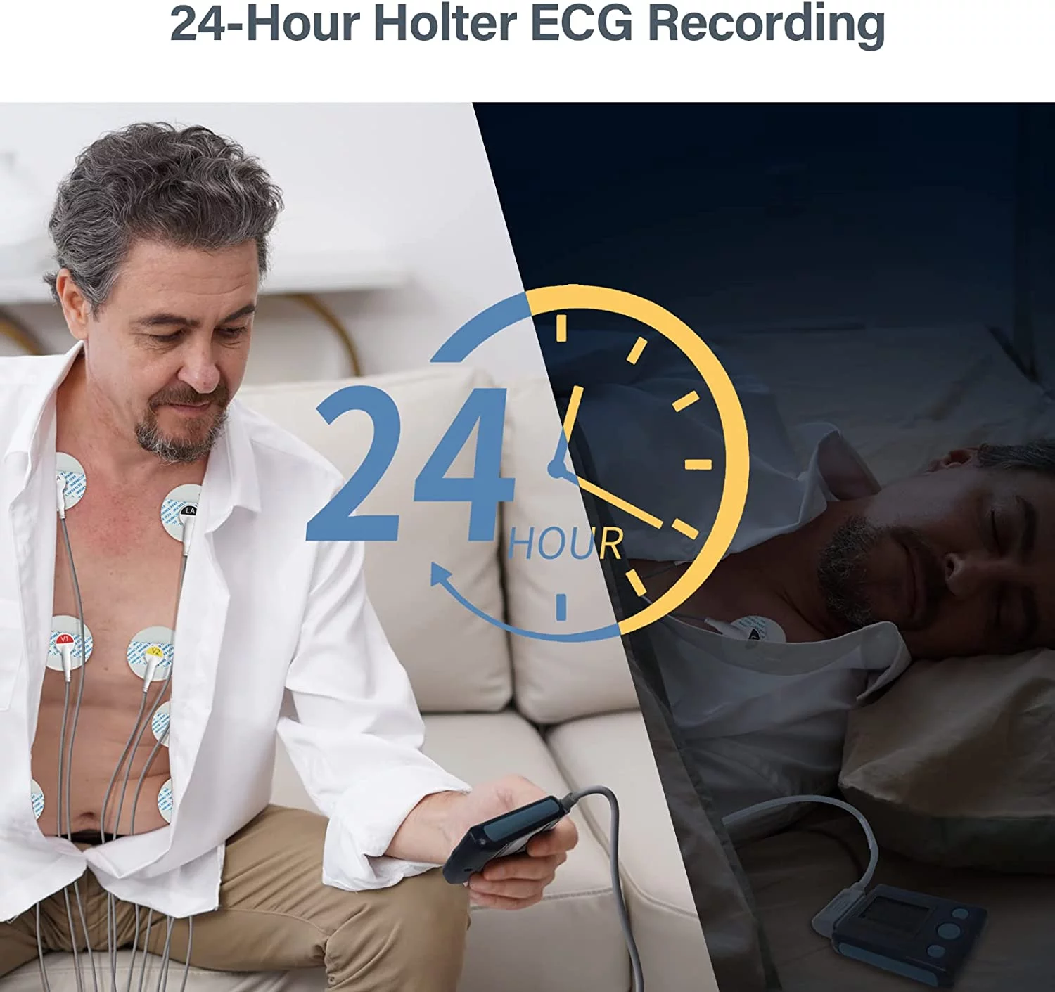 8 Channel 12-Lead EKG Machine, 24-Hour Holter Heart Monitor for Continuous ECG Tracking,CE Certificated,TH12