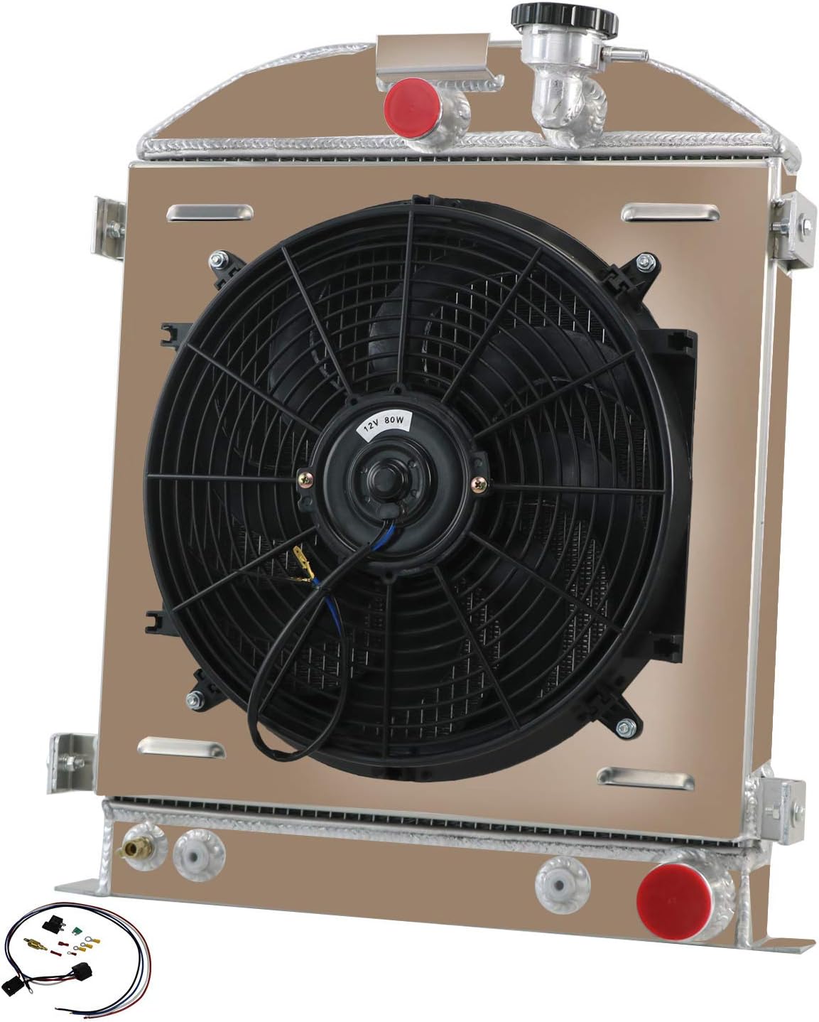 ReadyCool 3 Row All Aluminum Radiator+Shroud fan+Relay for 1930-1931 Ford Model A Chevy V8