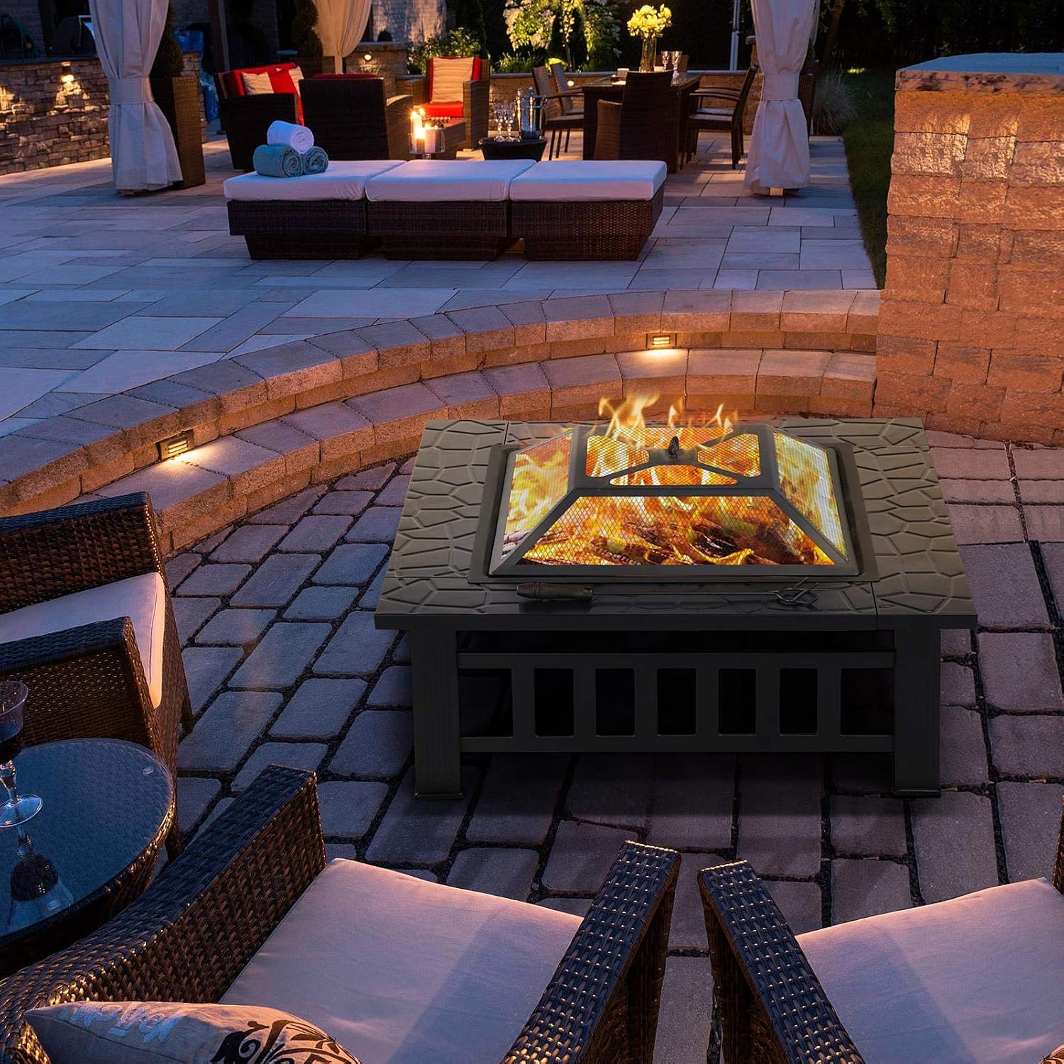 Yaheetech Multifunctional Fire Pit Table 32in Square Metal Firepit Stove Backyard Patio Garden Fireplace for Camping, Outdoor Heating