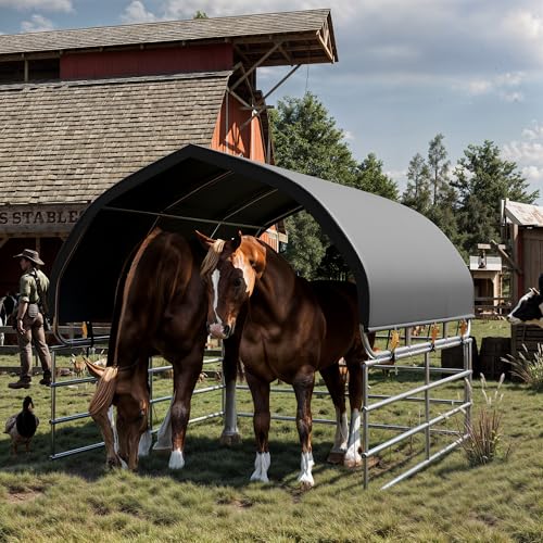 YOLENY Corral Shelter (Green, 12'x12'), Heavy Duty Round Style Canopy, Waterproof and UV Treated Universal Cover