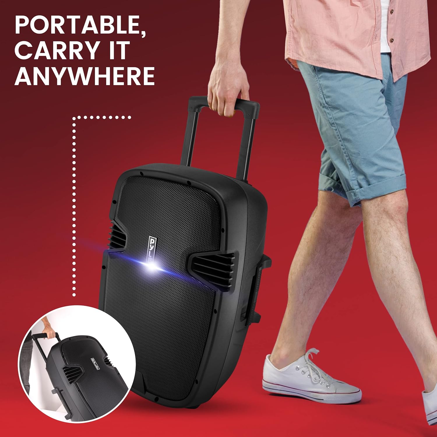Pyle 1600 Watt, 15" Bluetooth PA Speaker-Indoor/Outdoor Portable Sound System with (2) UHF Wireless Microphones Rechargeable Battery, Audio Recording