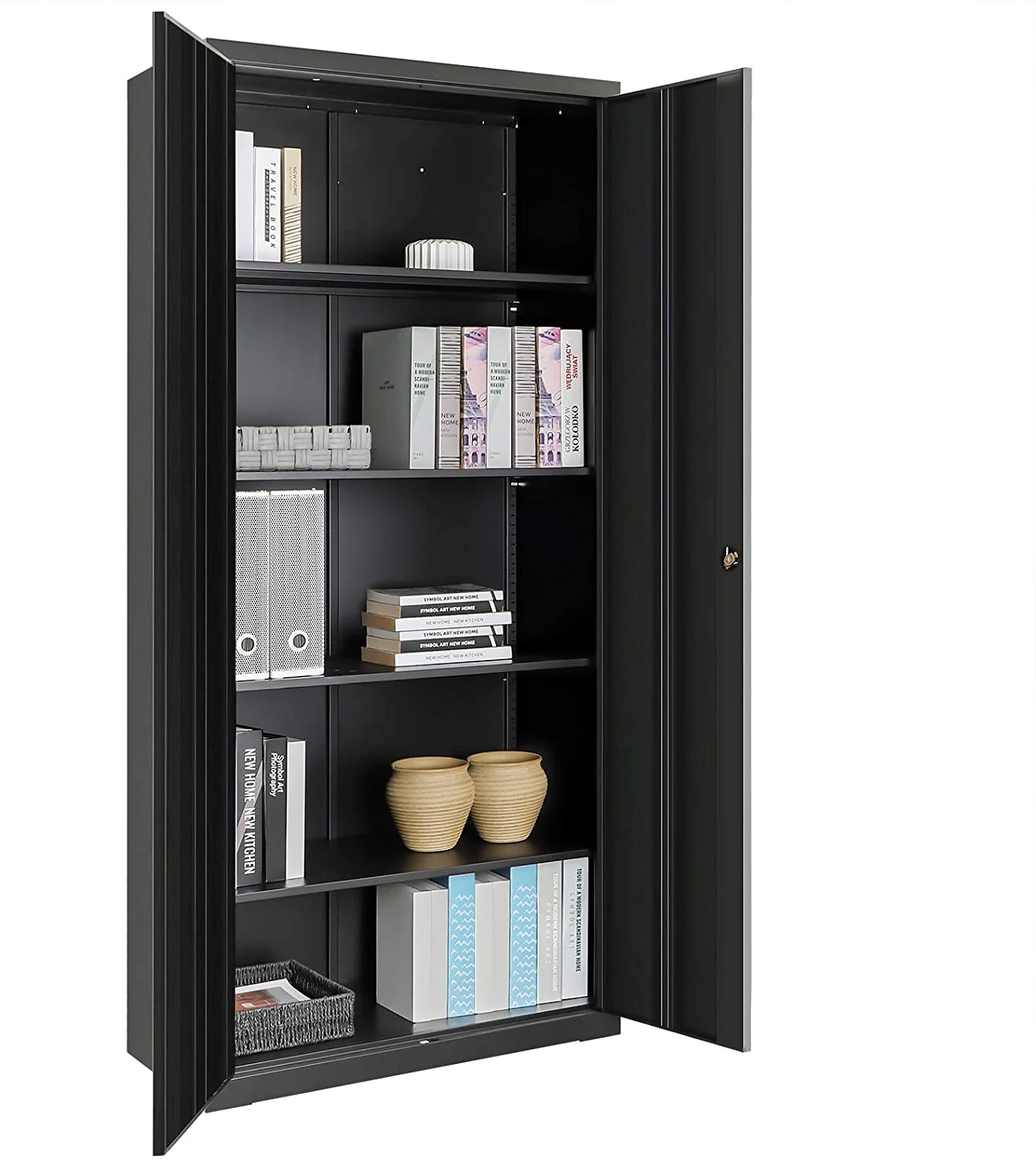 SONGMICS Garage Cabinet Metal Storage Cabinet with Doors and Shelves Office Cabinet for Home Office Garage Black