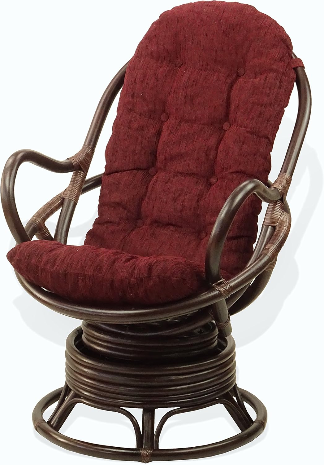 Lounge Swivel Rocking Java Chair Natural Rattan Wicker with Dark Brown Cushion, Cream