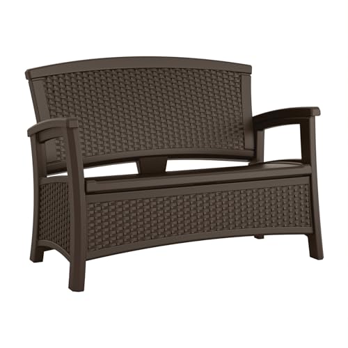 Suncast Elements Stylish Lightweight Loveseat Outdoor Seating with Convenient Built In Universal Storage, and All Weather Plastic, White