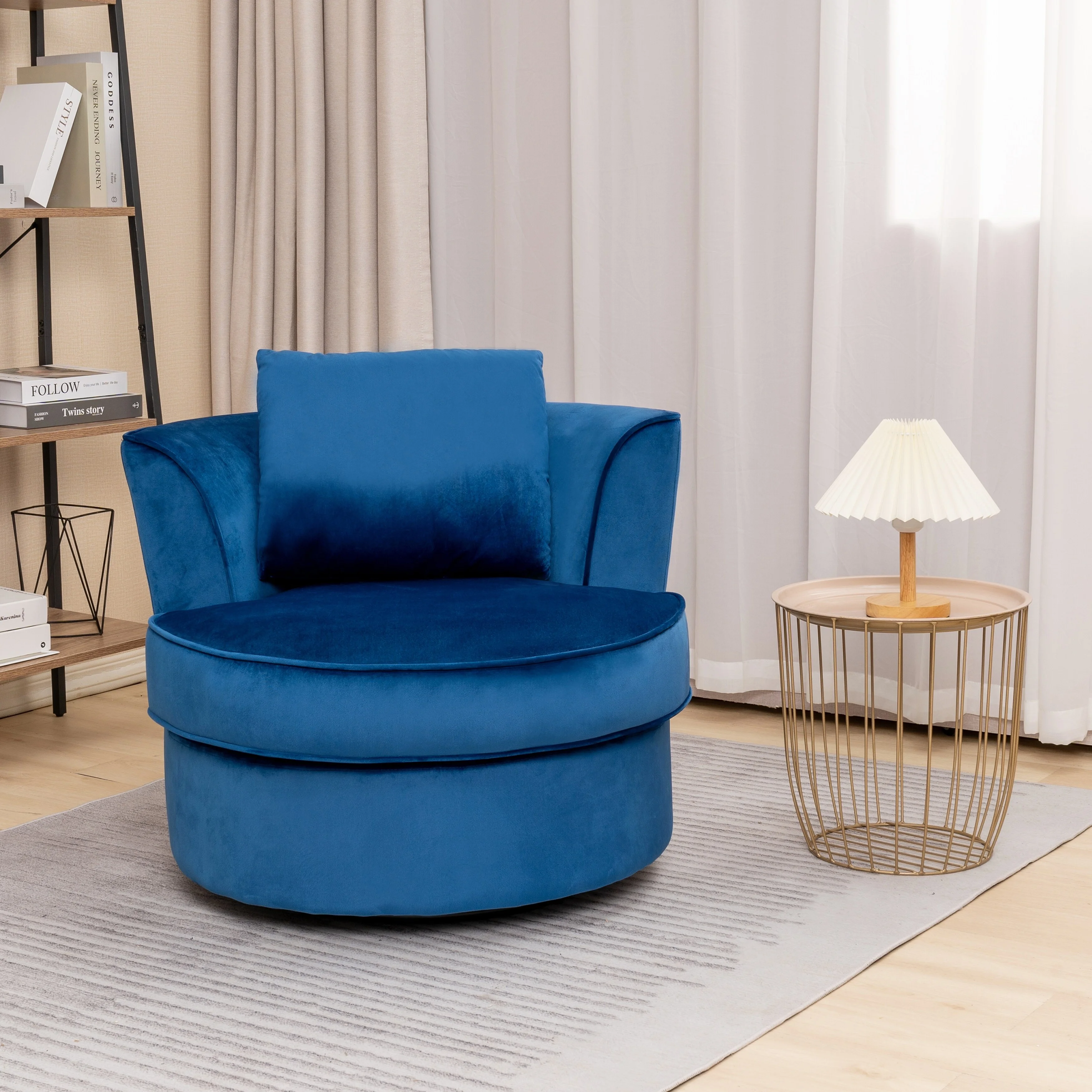 32" Wide Swivel Accent Barrel Chair Barrel Chair Beige Swivel Glam, Modern & Contemporary