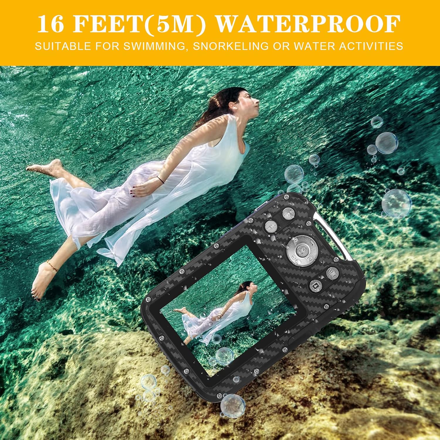 Waterproof Digital Camera Full HD 1080P Underwater Camera 21 MP Underwater Camcorder with 1050MAH Rechargeable Battery Point and Shoot Camera DV