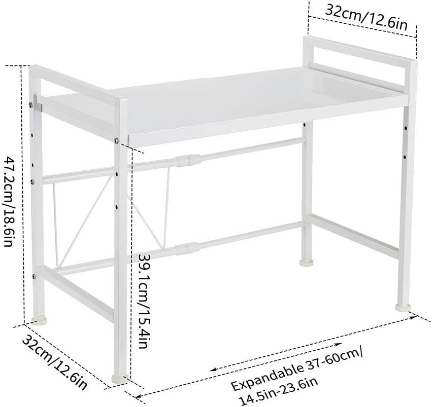 i BKGOO Expandable White Microwave Oven Rack Shelf Kitchen Supplies Tableware Storage Carbon Stainless Steel Counter Rice Cooker Stand Contains 2