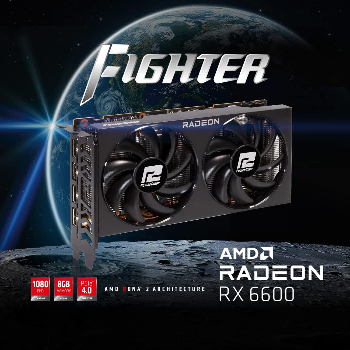 PowerColor Fighter AMD Radeon RX 6600 XT Gaming Graphics Card with 8GB GDDR6 Memory, Powered by AMD RDNA 2, HDMI 2.1
