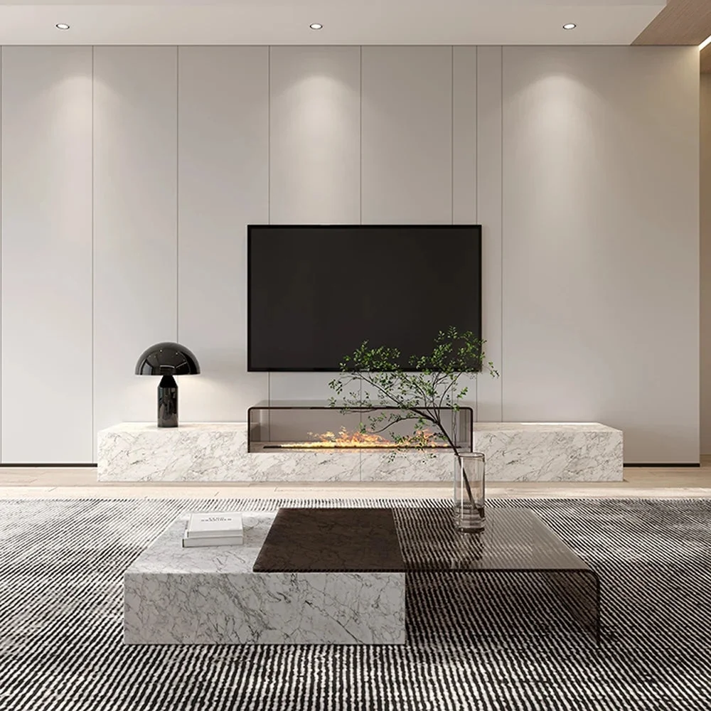 modern living room furniture marble glass top rectangle tv stands luxury style natural marble TV cabinet