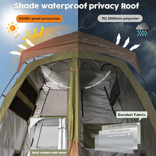 Camping Shower Tent Deluxe Changing Room Easy Set Up Privacy Shelter,Large Toilet Tent 2 Rooms with Floor Drain Design for Beach, Camping