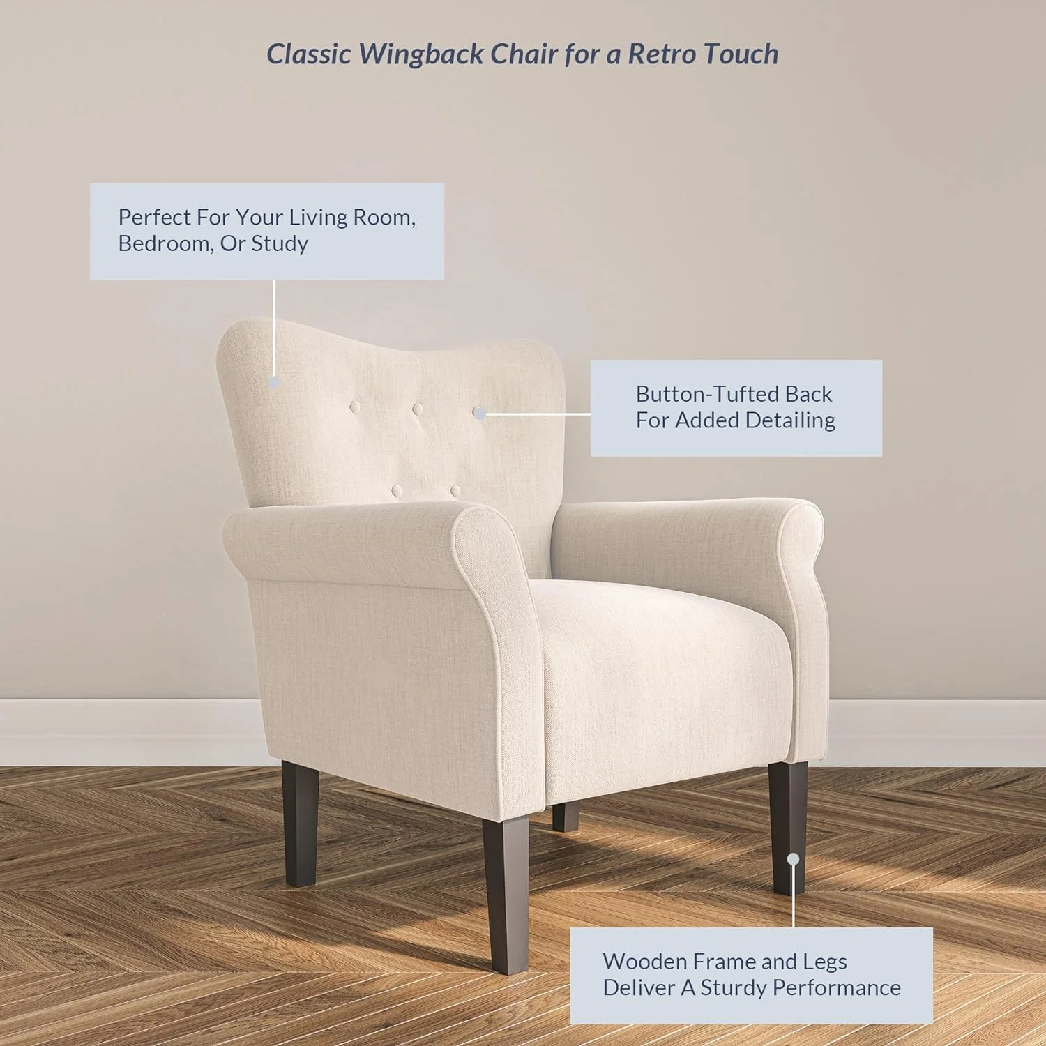 Modern  Chair For Living Room, High Back Armchair With Wooden Legs