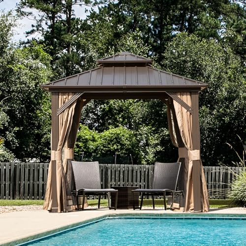 Domi 10’ x 10’ Hardtop Gazebo Metal Frame Canopy with Netting & Curtains