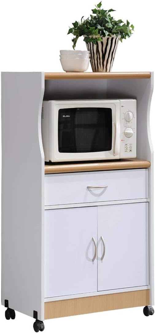HODEDAH IMPORT Microwave Cart with One Drawer Kitchen Cabinet, WHITE