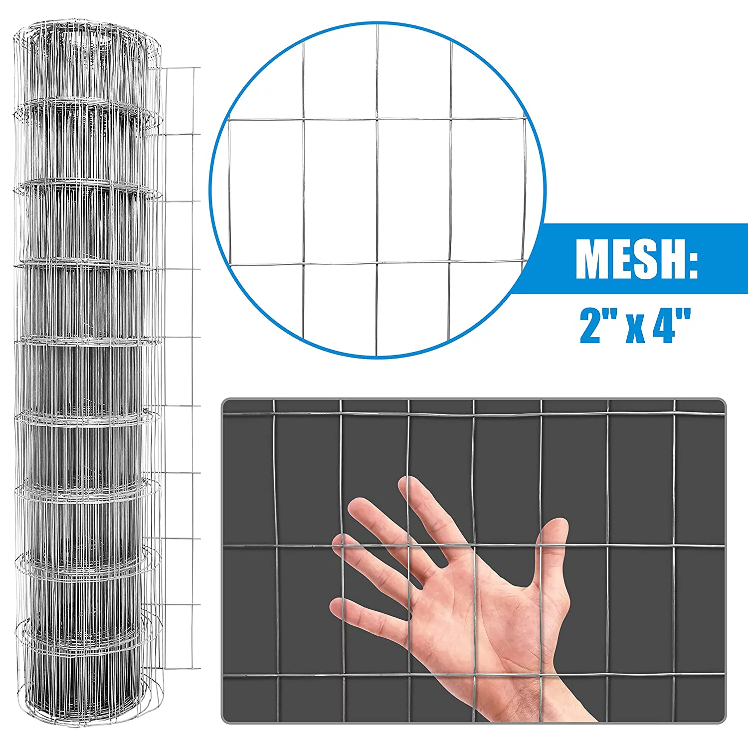 Fencer Wire 14 Gauge Galvanized Welded Wire Fence, 2" x 4" Mesh Opening for Vegetables, Garden Fruits & Animals Enclosure - Curated Treasures Market