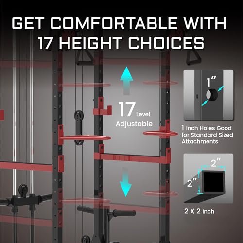Fitness Reality Power Cage Squat Rack with Optional LAT Pulldown, Cable Crossover, 800 lb Capacity, Multi-Grip Pull-Up Bar, Adjustable Safety Bars