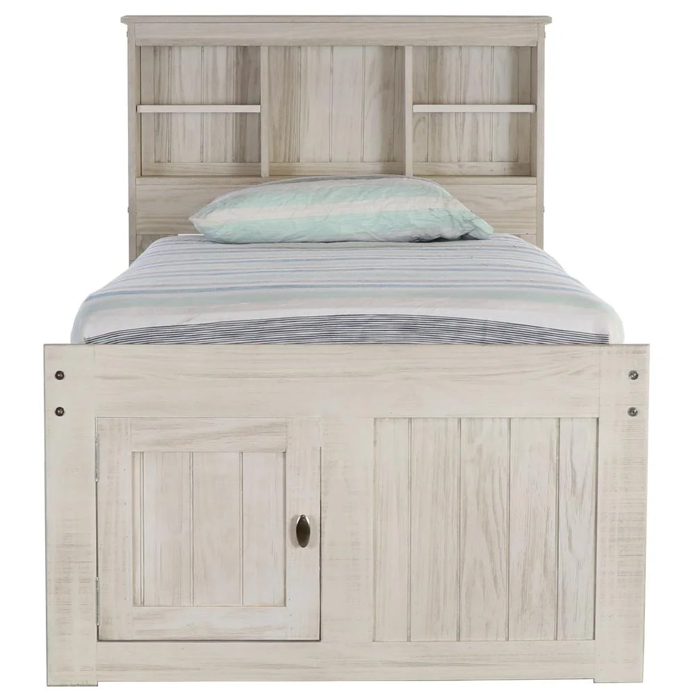 American Furniture Classics OS Home and Office Furniture Model 85220K6-22 Solid Pine Twin Captains Bookcase Bed with 6 drawers in Light Ash