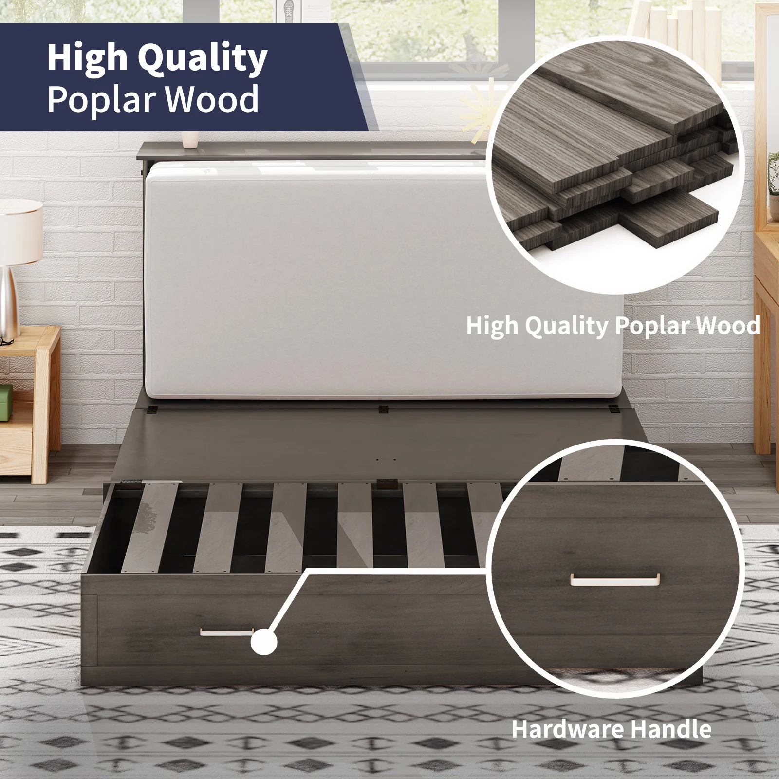 ZAFLY Murphy Cube Cabinet Bed with USB Charging Station, Murphy Bed Cabinet with Large Drawer & Folding Mattress