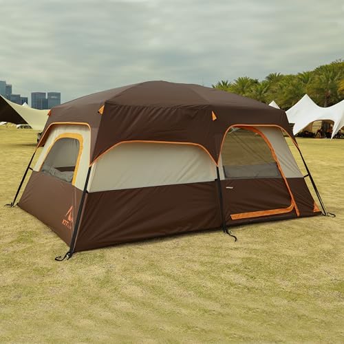 KTT Extra Large Tent 10-12-14 Person(Style-B),Family Cabin Tents,2 Rooms,3 Doors and 3 Windows with Mesh,Straight Wall,Waterproof,Double Layer