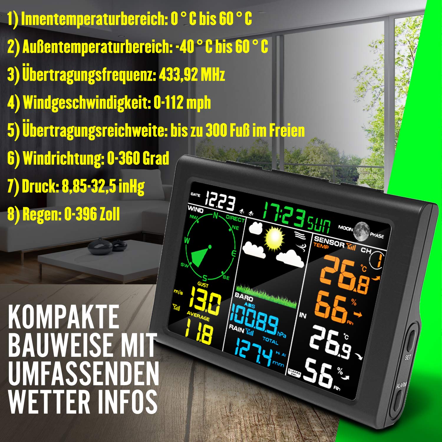 Sainlogic Wireless Weather Station with Outdoor Sensor, 5-in-1 Weather Station Indoor Outdoor with Rain Gauge,Weather Forecast, Temperature, Humidity
