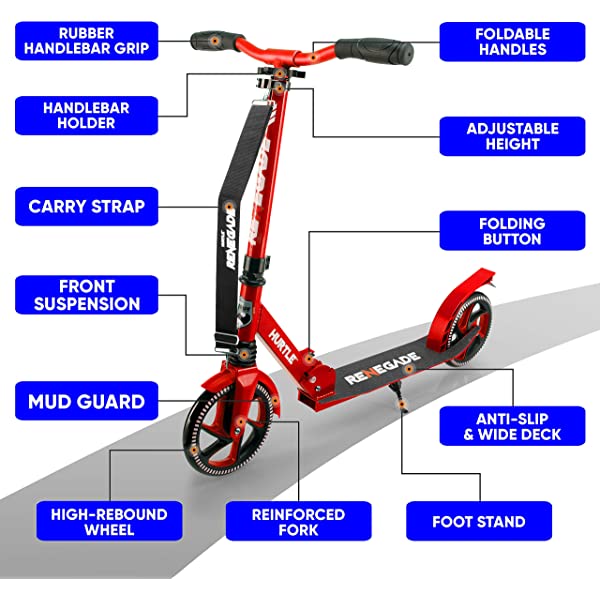 Hurtle Scooter &ndash; Scooter for Teenager &ndash; Kick Scooter &ndash; 2 Wheel Scooter with Adjustable T-Bar Handlebar &ndash
