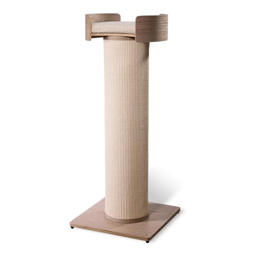 ONE FAST CAT - Giant Scratching Tower w/Perch - 44.5" Height with Replaceable Sisal and Removable Bed - Ash
