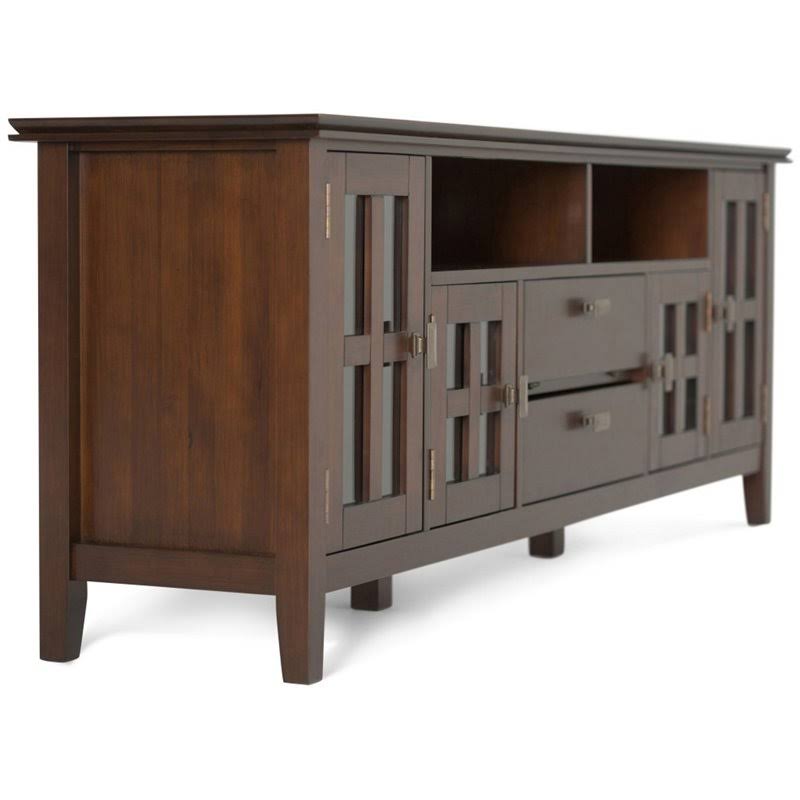 Simpli Home Artisan Contemporary Solid Wood 72x22 TV Media Stand in Russet Brown