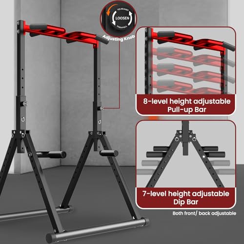Power Tower Pull Up Dip Station Foldable, Pull Up Bar Station Adjustable, Multi-Function Home Gym, Strength Training Fitness Equipment