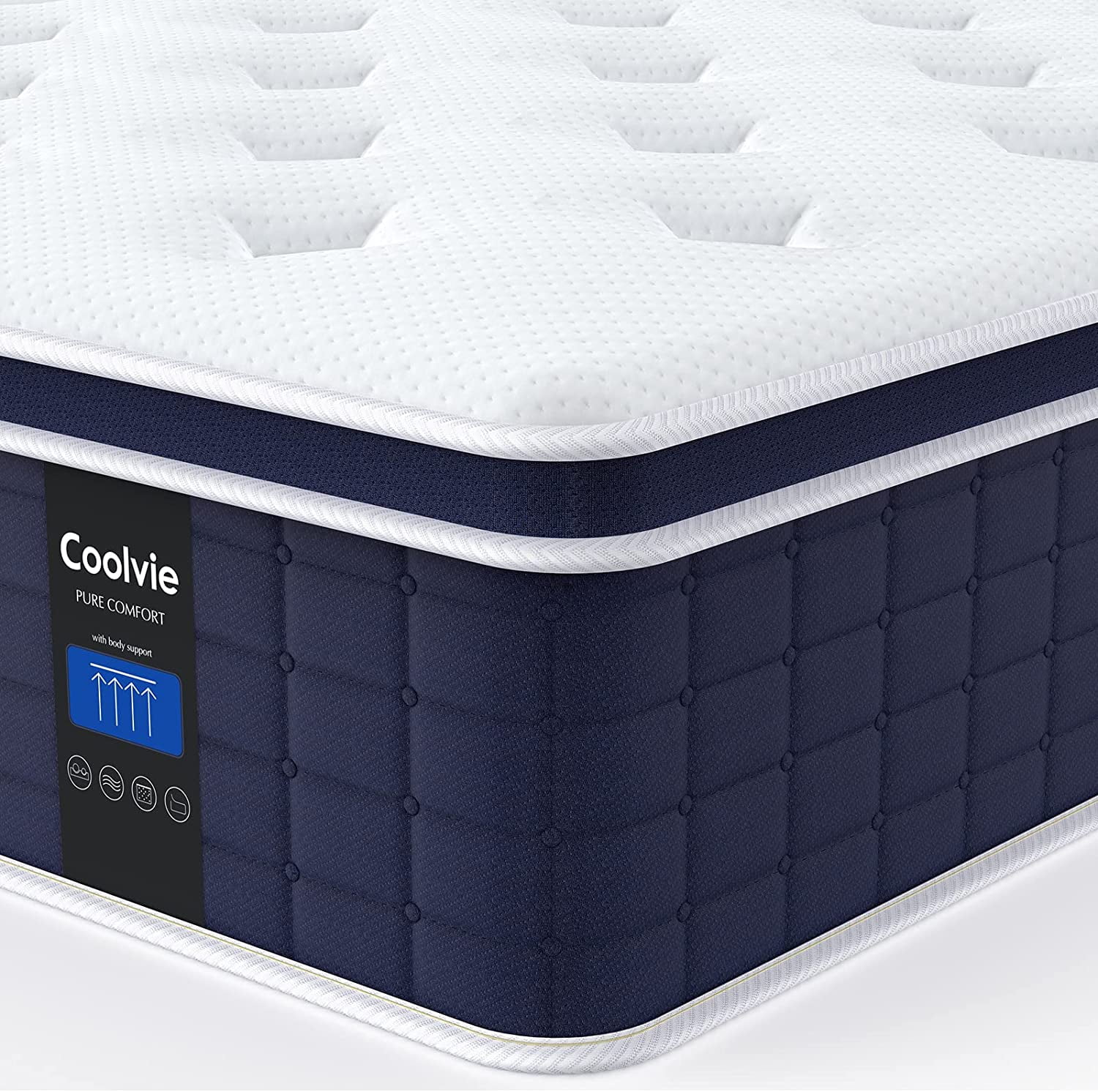 Coolvie Queen Mattress, 12 inch Hybrid Queen Mattress in a Box, with 3 Layer Premium Foam and Pocket Springs, Medium Firm Feel