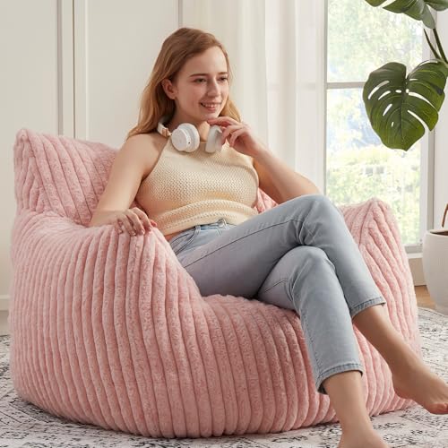 Giant Bean Bag Chairs for Adults with Filling Plush Fluffy Bean Bag Chairs for Teens with Armrests Comfy BeanBag Lazy Couch Sofa Chair for Bedroom