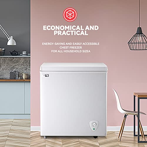 Chest Freezer Small Deep Freezers WANAI 3.5 Cubic Feet Mini Freezer White Free-Standing Top Door Freezer Removable Storage Basket Compact 7