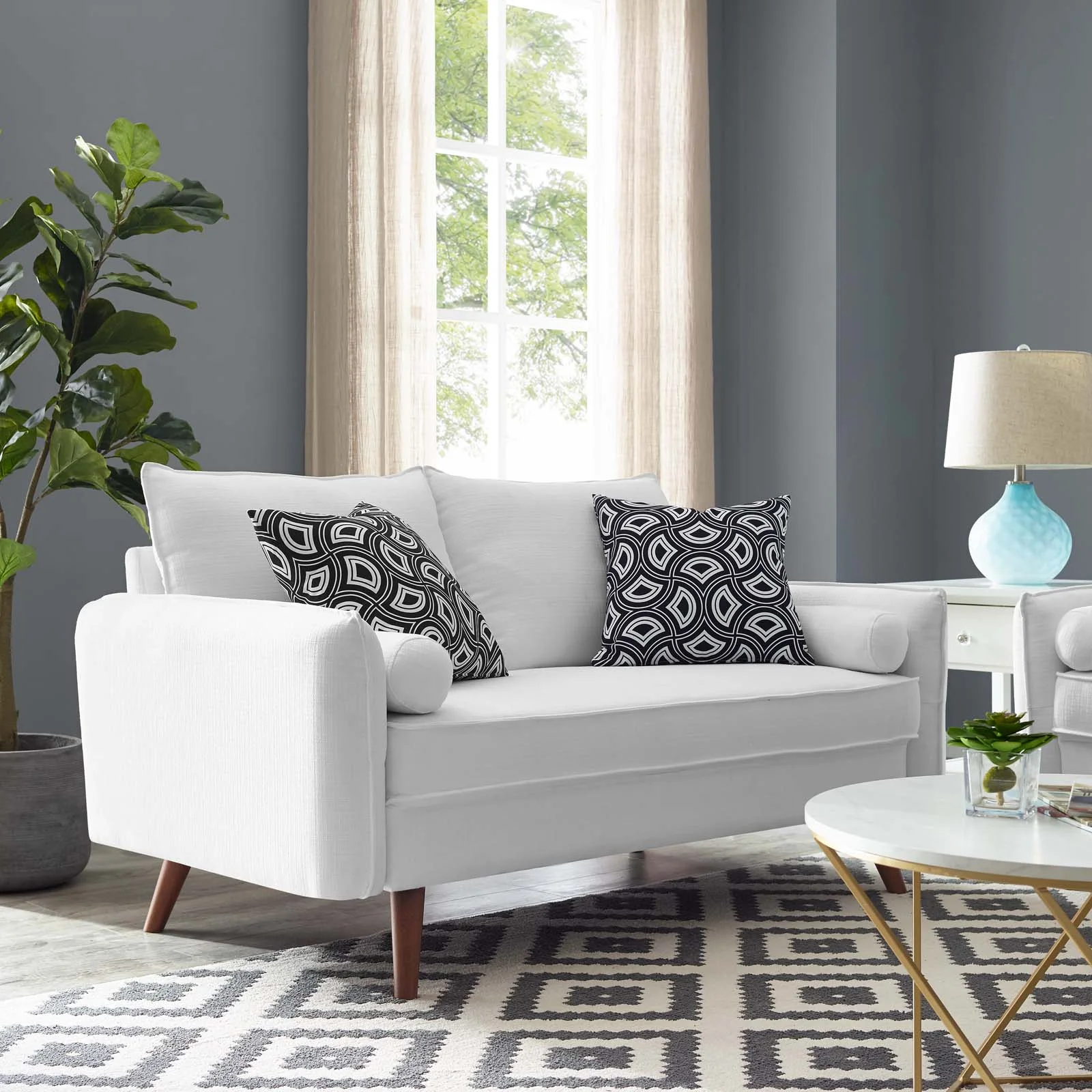 Modern Contemporary Urban Design Living Room Lounge Club Lobby Sofa, Fabric, White