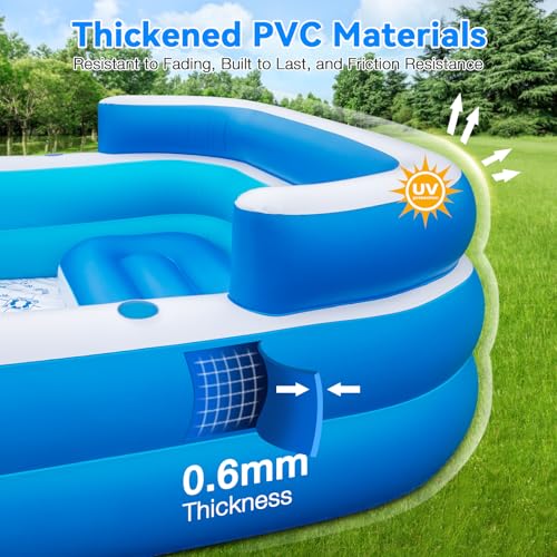 Large Inflatable Swimming Pool, 120" X 85" X 26" Oversized Thickened Blow Up Pools for Adult, Inflatable Pool with Seat and Pump