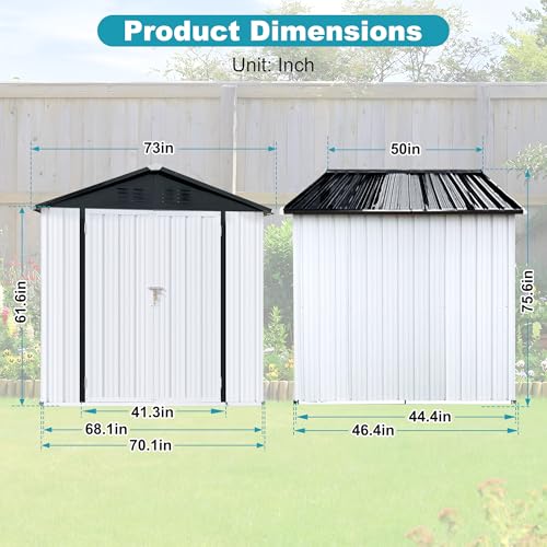8x6 FT Outdoor Storage Shed, Metal Tool Shed with Lockable Doors, Peaked Roof & Frame Floor