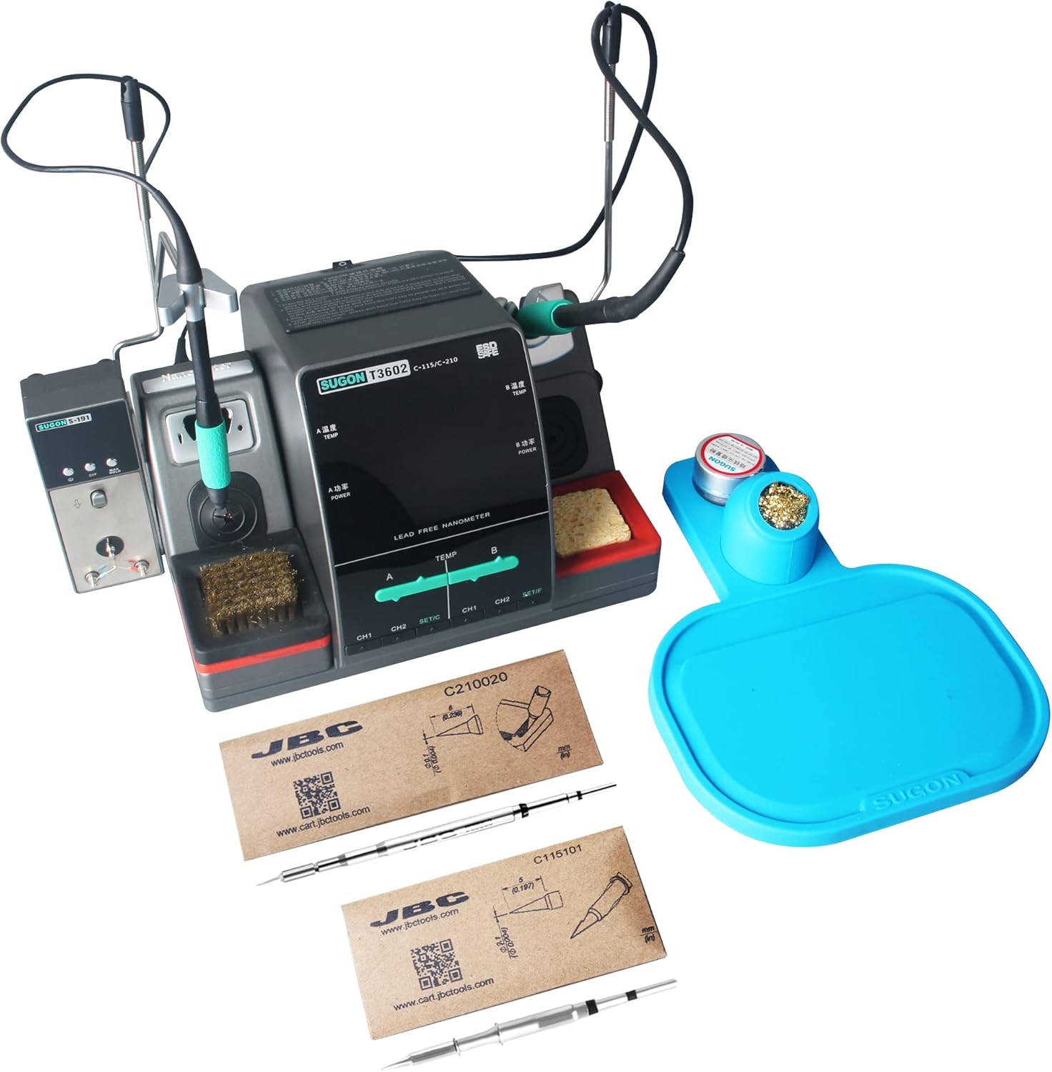 Sugon T3602 Soldering Station ，240W 2 in 1 Digital Solder Iron Station with 2 JBC Soldering Iron Tips ，212℉-842℉ Adjustable Temperature C/F，Auto