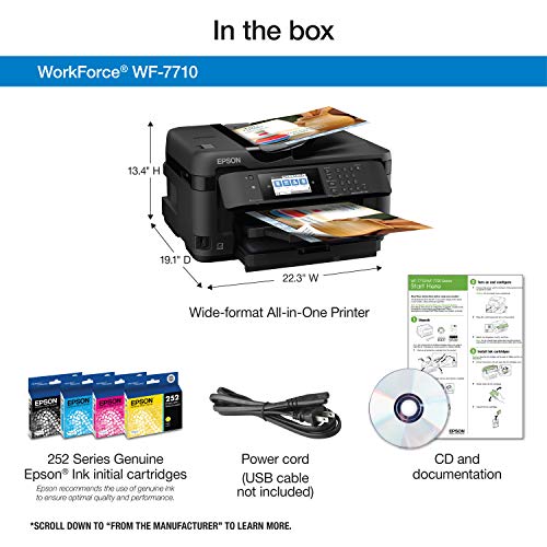 WorkForce WF-7710 Wireless Wide-format Color Inkjet Printer with Copy, Scan, Fax, Wi-Fi Direct and Ethernet, Amazon Dash Replenishment Ready