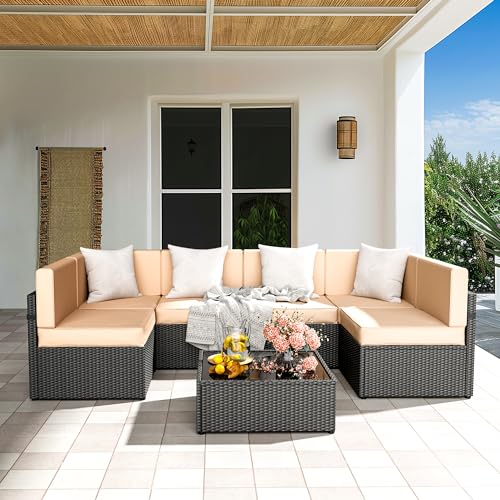 Pamapic Patio Furniture Set, 7 Pieces Modular Outdoor Sectional,Wicker Patio Sectional Sofa Conversation Set