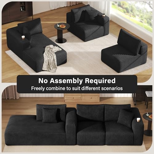 DURASPACE 108'' Modular Sectional Sofa, Cloud Boneless Couch with Deep Seat, Cup Holder, Memory Foam, Corduroy L Shaped Couch for Living Room Bedroom