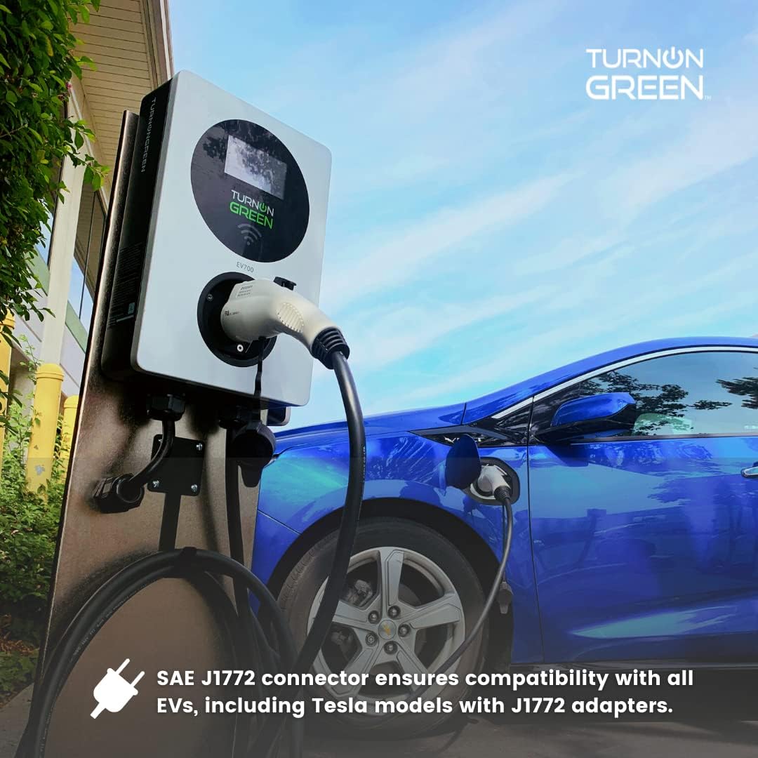 TURNONGREEN EV700 Level 2 Smart Electric Vehicle Charger (EV), 16 to 32 Amp, 240V, WiFi Bluetooth Enabled, with LCD Touchscreen