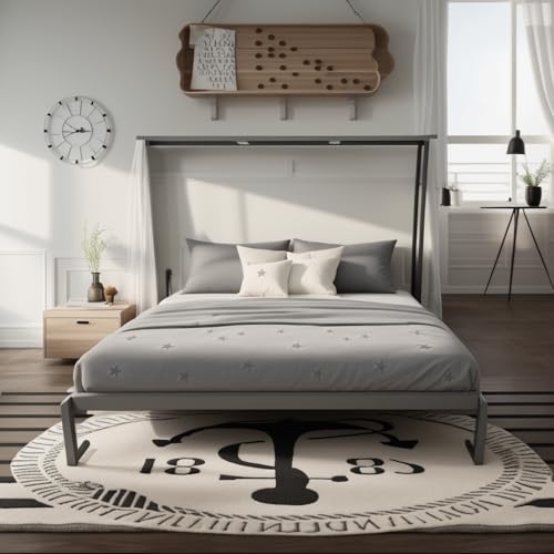 DNYN Queen Size Murphy Bed with Storage Drawer(Large) & Charging Station for Bedroom,Convertible Pinewood Wall Bedframe w/Stylish Cabinet Design