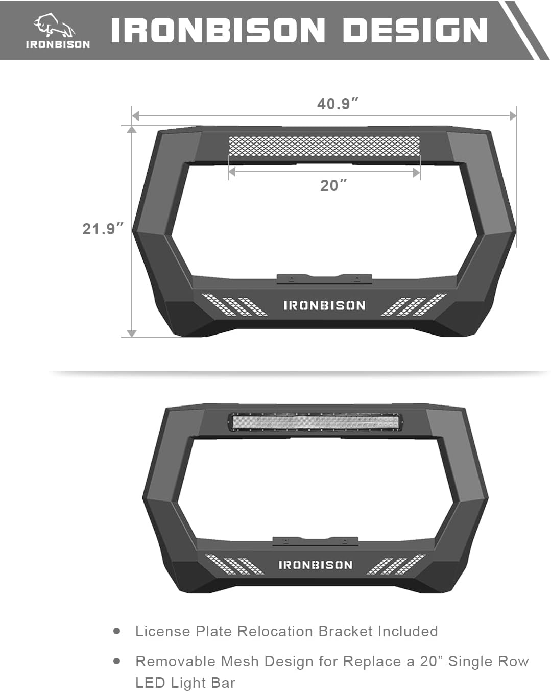 IRONBISON Barde Bull Bar Compatible with 2005-2022 Toyota Tacoma Pickup Truck Fine Textured Black Front Bumper Brush Grille Guard Compatible with 20”
