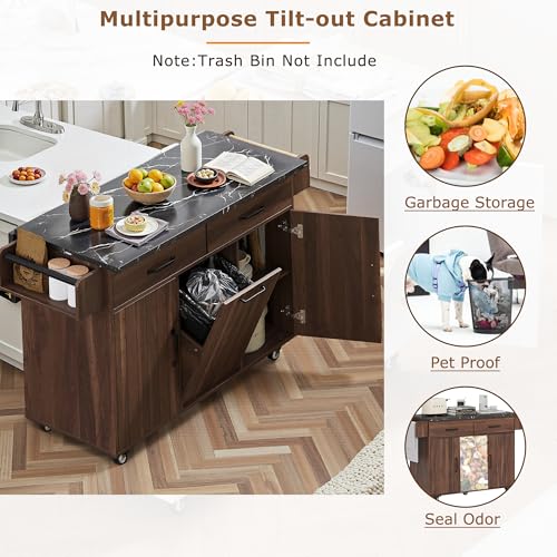 Kitchen Island Cart with Trash Can Storage