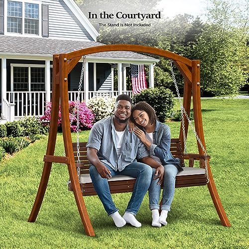 VINGLI Heavy Duty 880 LBS Patio Wooden Porch Swing Outdoor with Extra Cushion