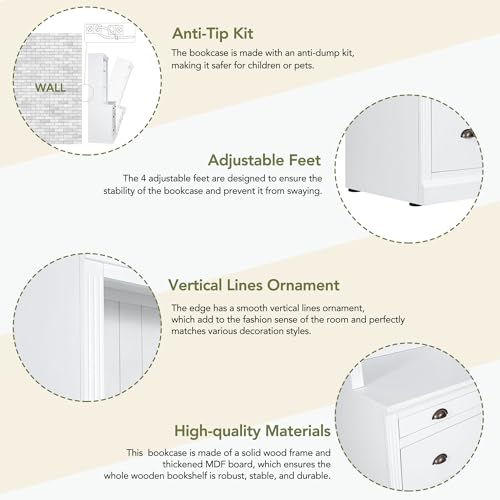 Modern 83.4" Tall 2 Bookshelf & 1 Writting Desk Suite,Bookcase Suite with LED Lighting, Drawers,Study Desk and Open Shelves